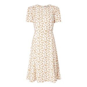 MM Lafleur Inez Mosaic Print Dress Short Sleeve Fit & Flare Goldenrod Ivory 10